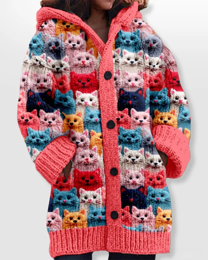 Women's Multicolor Cat Knit Cardigan