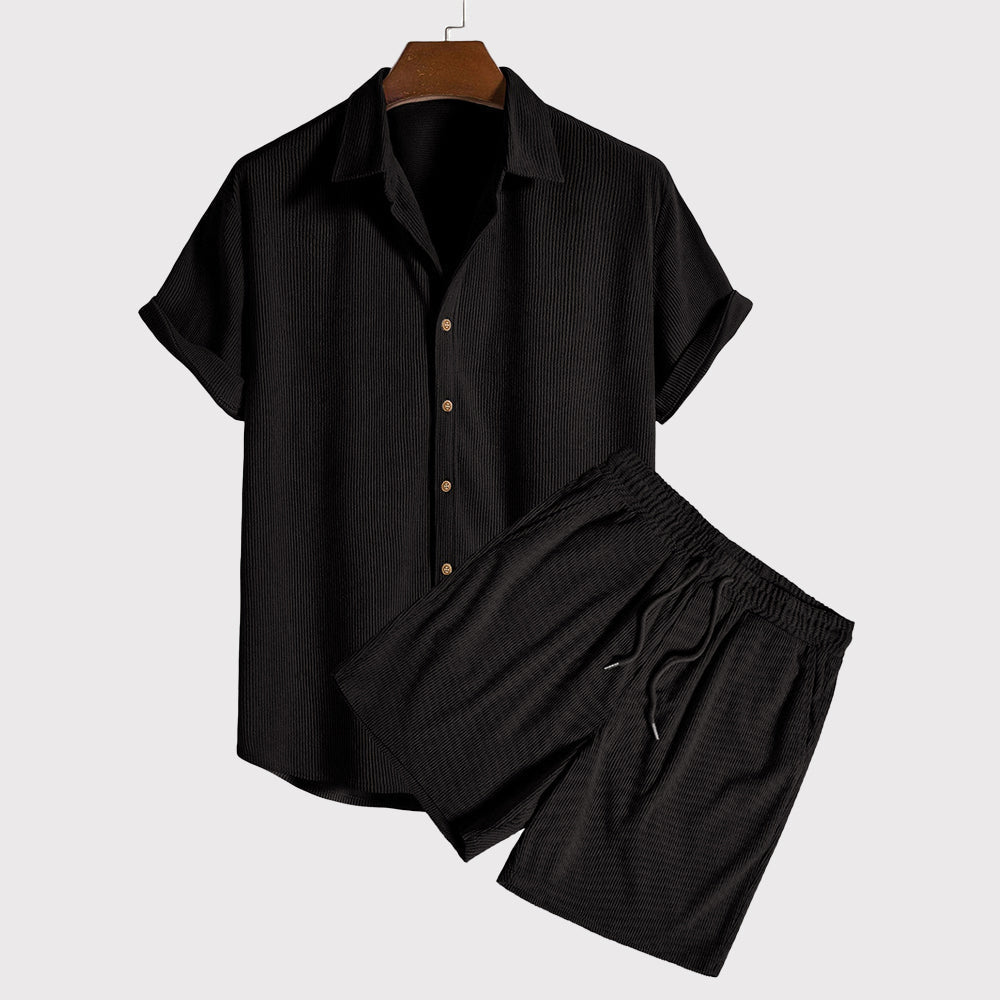 Justin | Men's Textured Shirt and Shorts Set-MODAUTLET