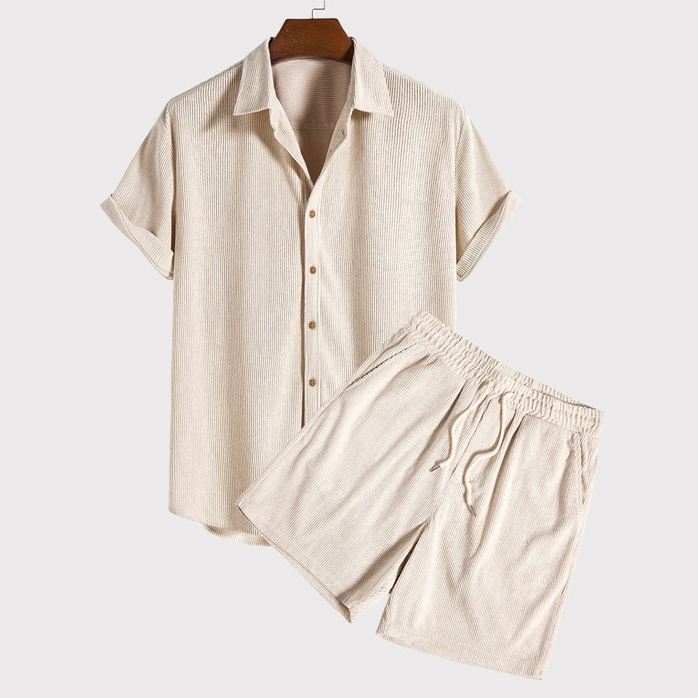 Justin | Men's Textured Shirt and Shorts Set-MODAUTLET