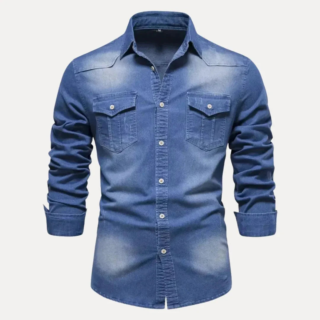 Classic Button-Down Denim Shirt for Men Blue