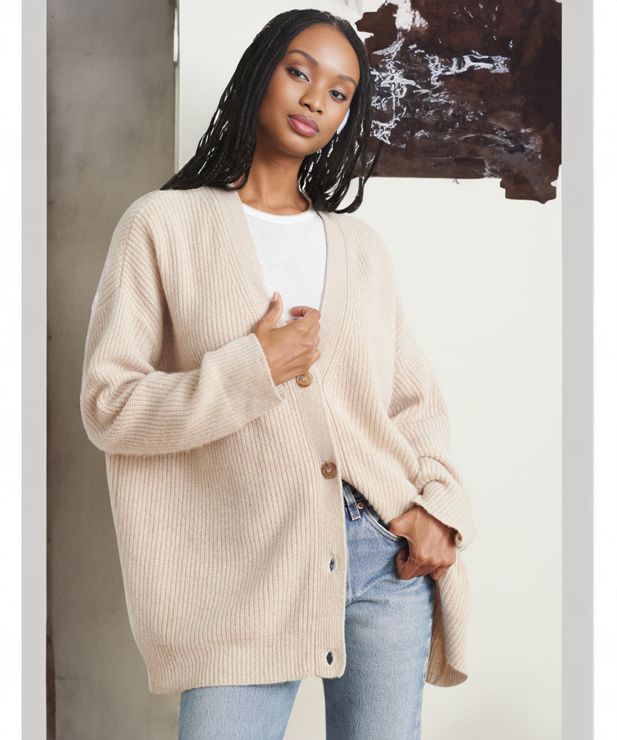 Women's Oversized Ribbed Button Front Cardigan – Cozy & Casual
