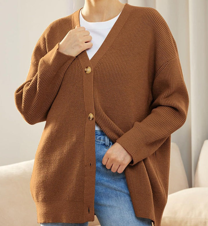 Women's Oversized Ribbed Button Front Cardigan – Cozy & Casual