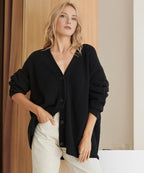 Women's Oversized Ribbed Button Front Cardigan – Cozy & Casual Black