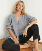 Women's Oversized Ribbed Button Front Cardigan – Cozy & Casual Grey