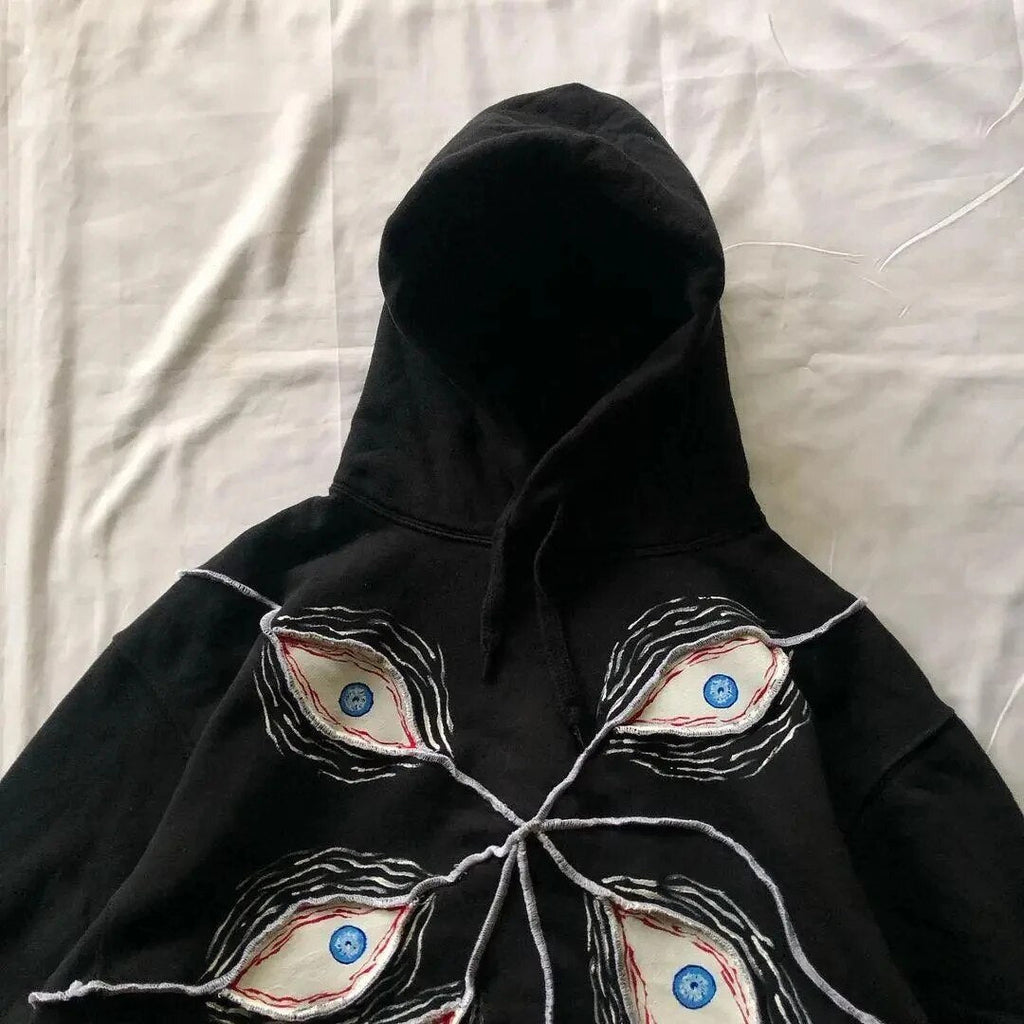 Eye Patchwork Hoodie for Bold Japanese Streetwear Style