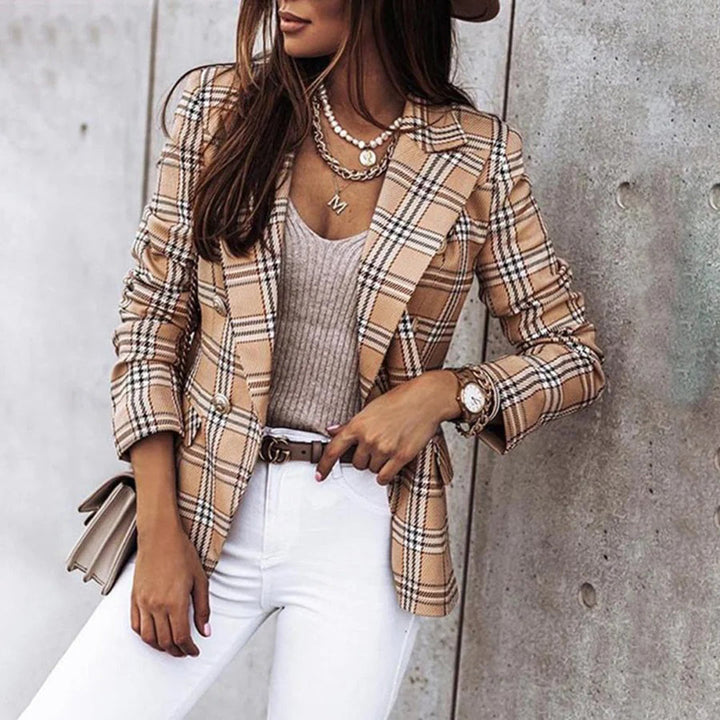 Womens Checkered Blazer Thermal Lined Polyester Versatile-MODAUTLET