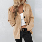 Lightweight Knit Hooded Cardigan for Women - Cozy & Warm Everyday Wear Khaki