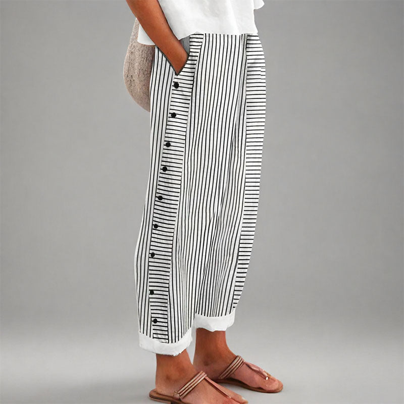 Kimberly | Women's Wide-Leg Striped Cropped Trousers-MODAUTLET