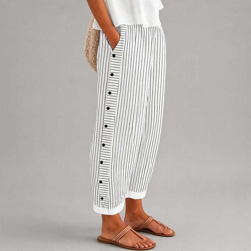 Kimberly | Women's Wide-Leg Striped Cropped Trousers-MODAUTLET