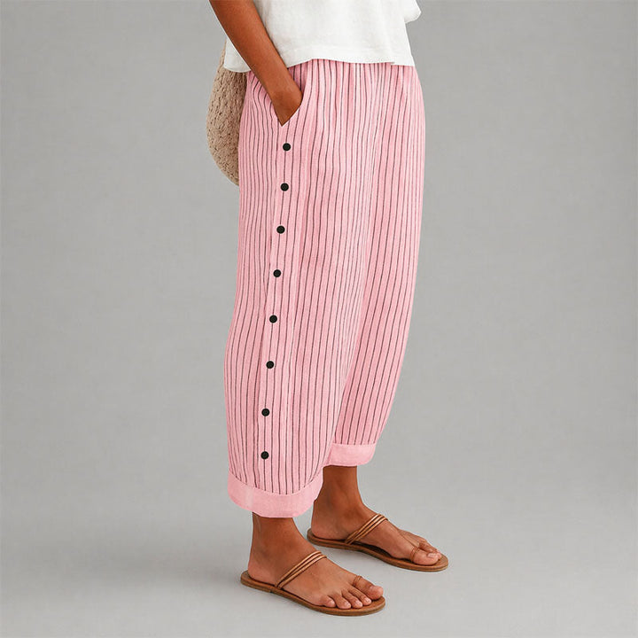 Kimberly | Women's Wide-Leg Striped Cropped Trousers-MODAUTLET