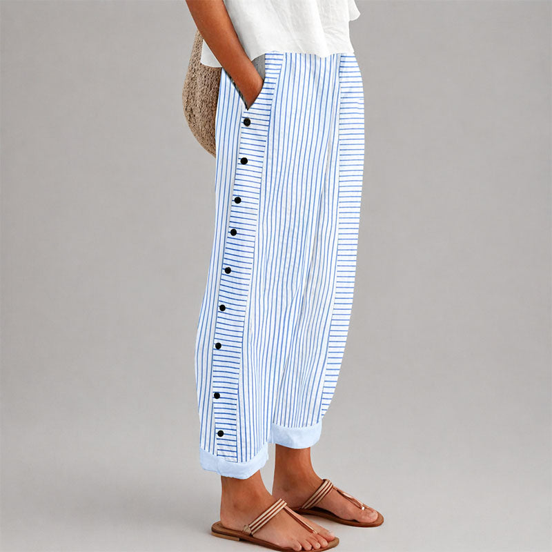 Kimberly | Women's Wide-Leg Striped Cropped Trousers-MODAUTLET