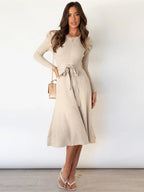 Women's Cozy Chic Knitted Midi Dress Beige