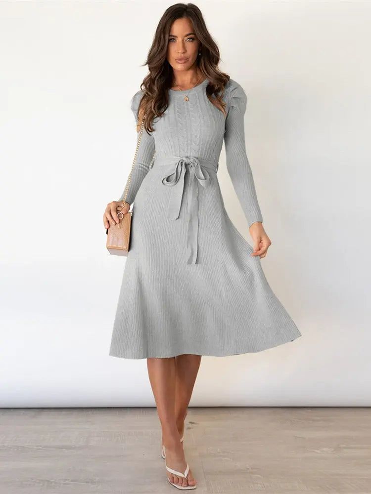 Women's Cozy Chic Knitted Midi Dress Grey