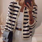 Classic Striped Cardigan for Women - Everyday Office Knitwear Beige
