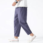 Men's High-Waisted Linen Cropped Pants - Breathable Summer Comfort Indigo