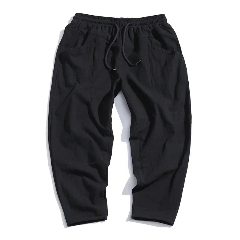 Men's High-Waisted Linen Cropped Pants - Breathable Summer Comfort