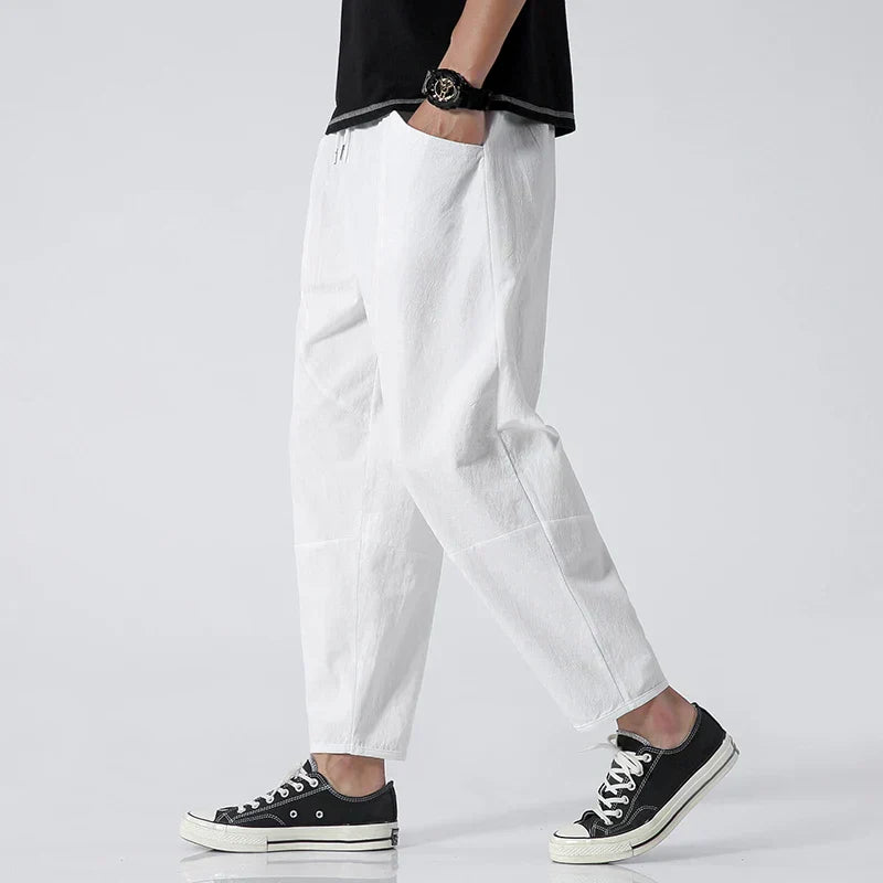 Men's High-Waisted Linen Cropped Pants - Breathable Summer Comfort-MODAUTLET