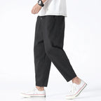 Men's High-Waisted Linen Cropped Pants - Breathable Summer Comfort Black