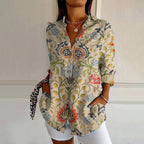 Women's Vintage Floral Blouse Beige