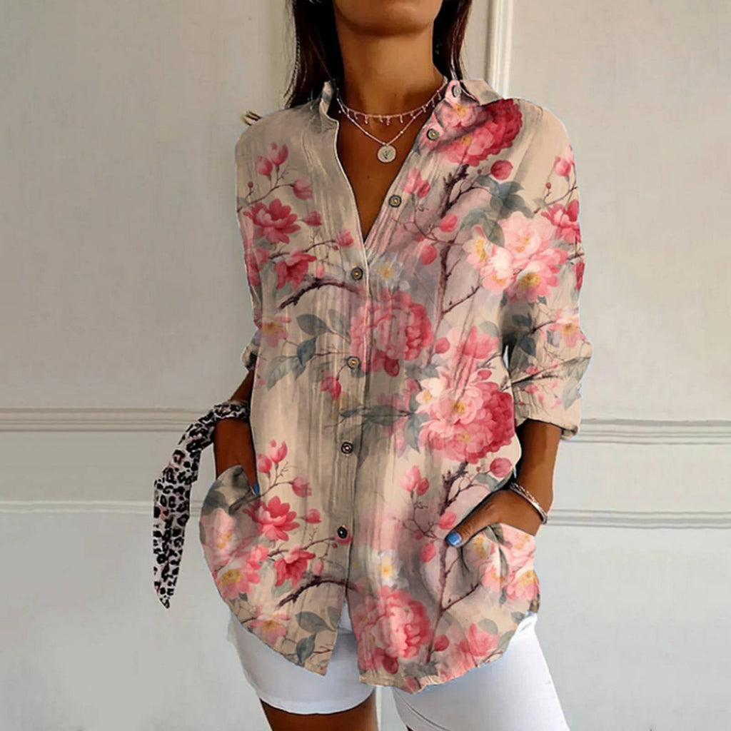 Women's Vintage Floral Blouse Pink