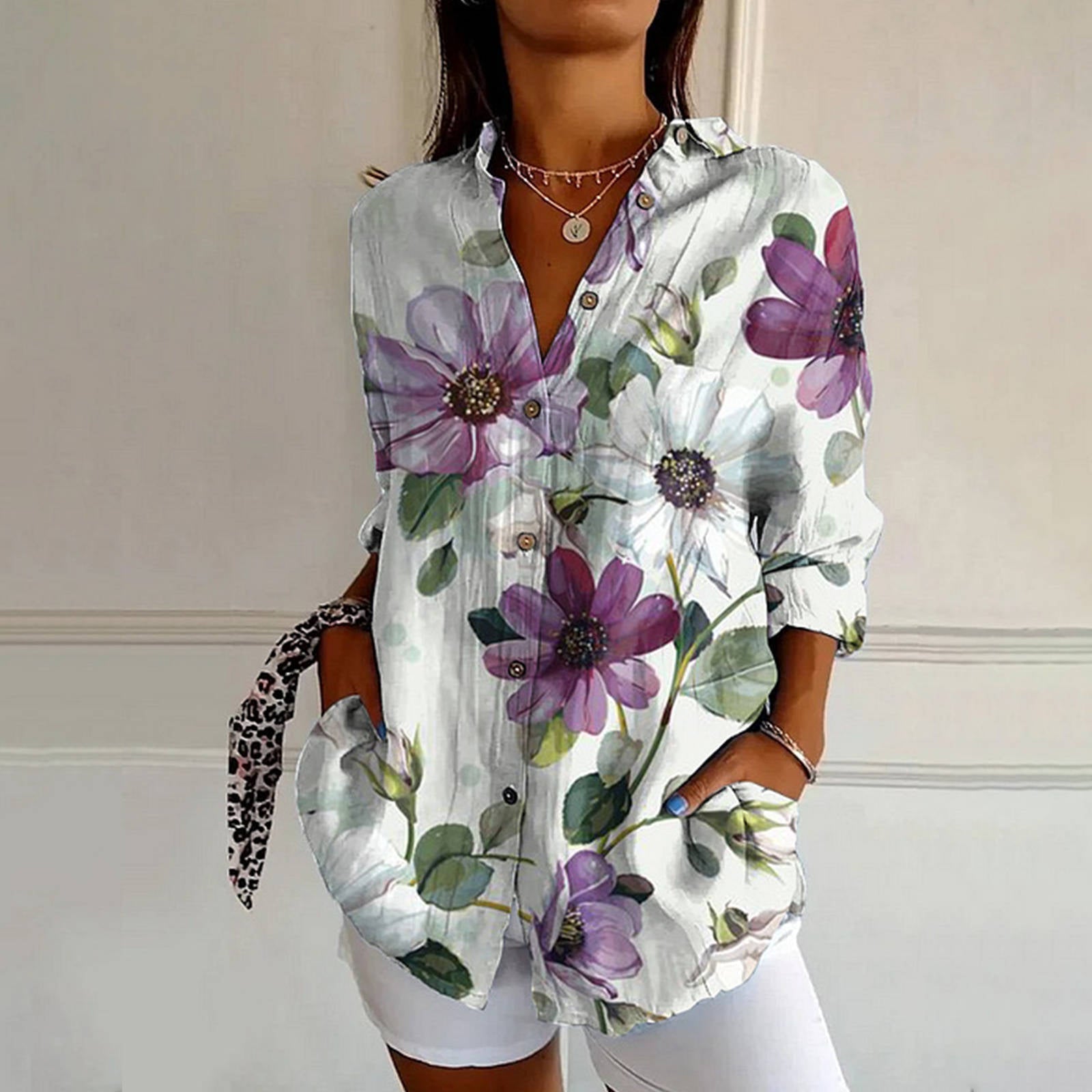 Women's Vintage Floral Blouse Purple