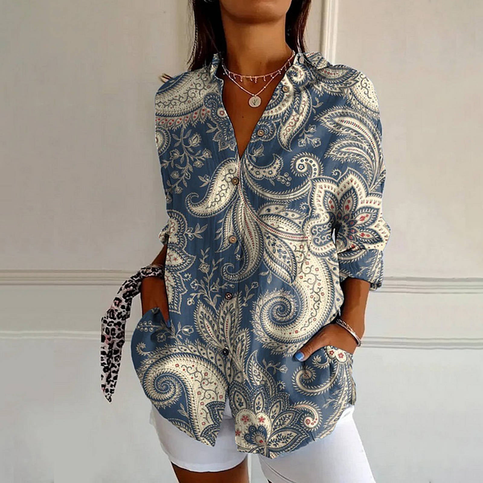 Women's Vintage Floral Blouse Dark blue
