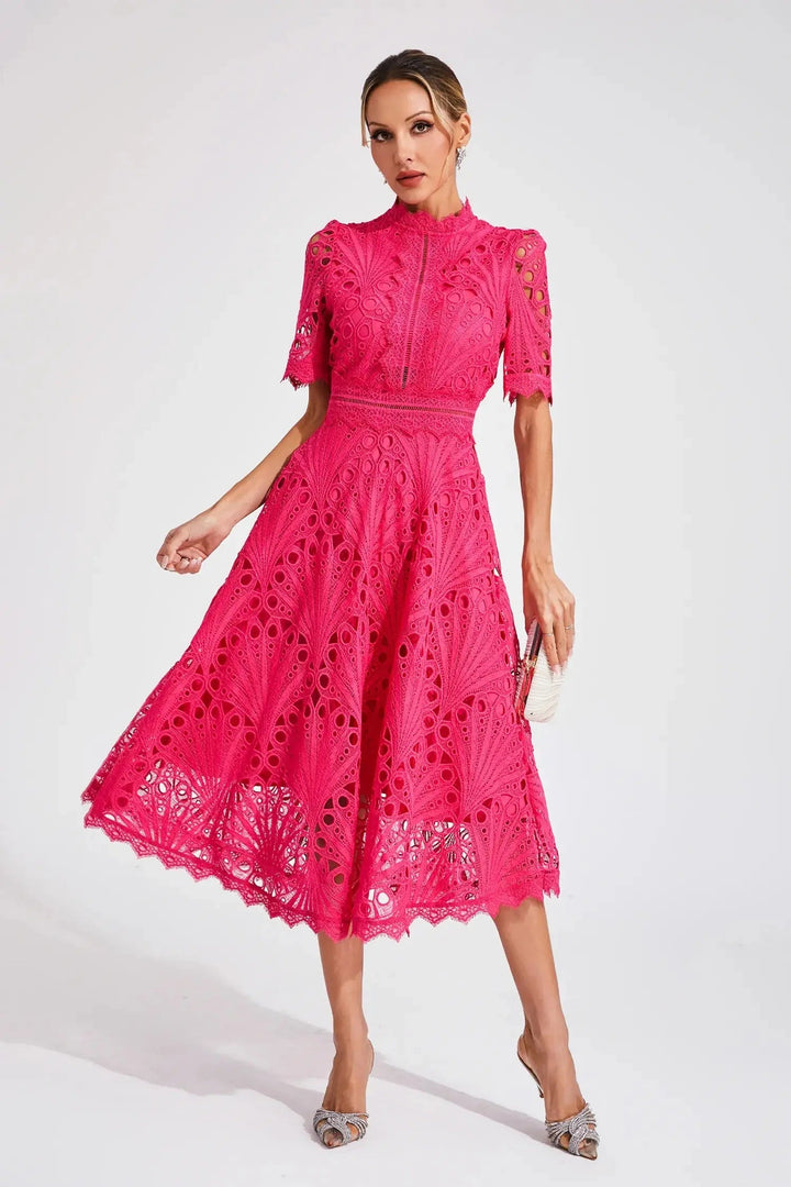 Women's Elegant Lace Midi Dress – Timeless Style-MODAUTLET