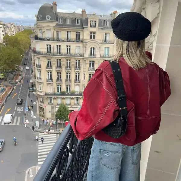 Lapel Zipper Leather Jacket Oversized Edgy Outerwear