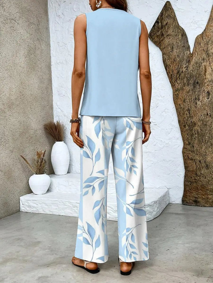 Plus Size Women's Layered Top & Wide-Leg Trousers Set – Effortless Summer Style-MODAUTLET