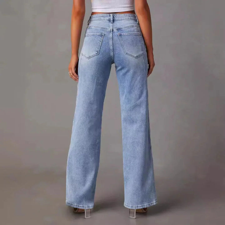 High Waist V-Seam Wide Leg Jeans-MODAUTLET