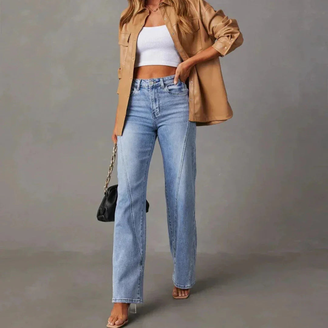 High Waist V-Seam Wide Leg Jeans-MODAUTLET