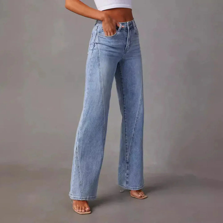 High Waist V-Seam Wide Leg Jeans-MODAUTLET