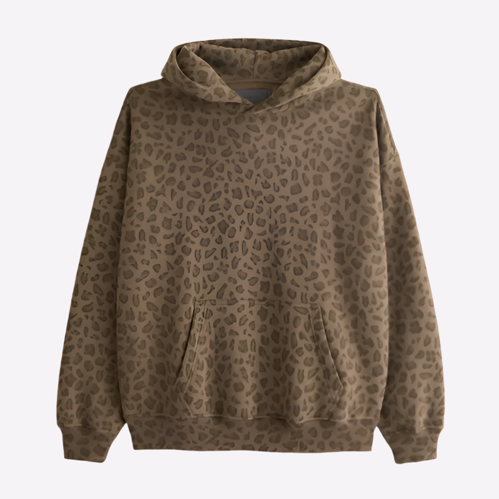 Leopard Print Hoodie For Unisex Casual Streetwear Style Brown