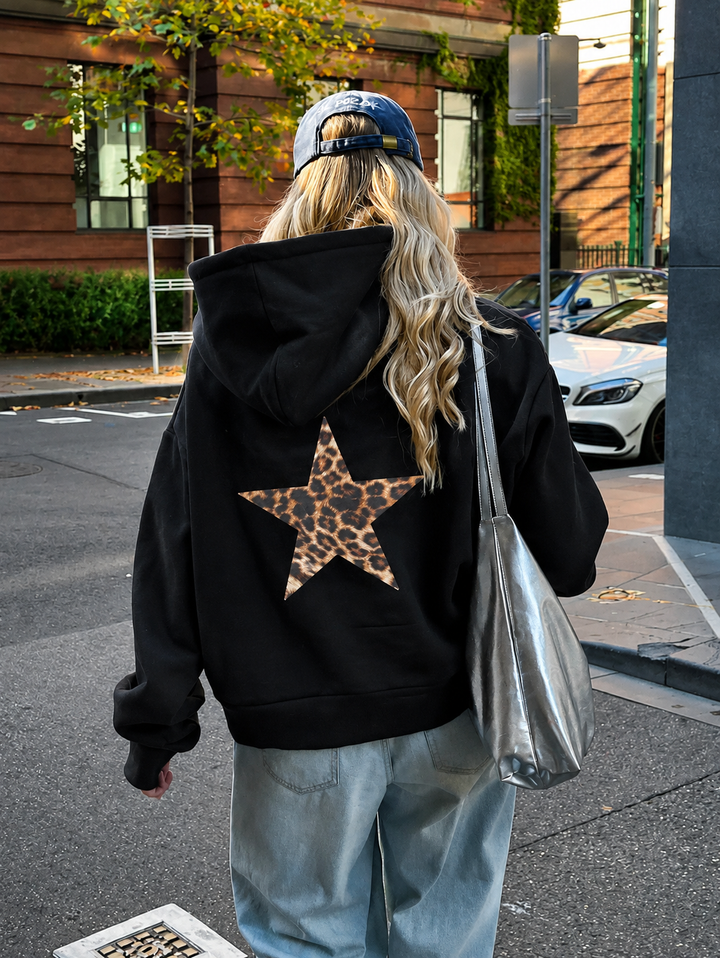 Leopard Print Star Graphic Sweatshirt for Casual Style-MODAUTLET