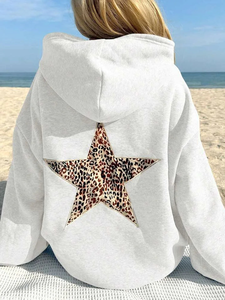 Leopard Print Star Graphic Sweatshirt for Casual Style-MODAUTLET