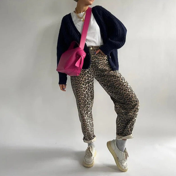 Jean taille haute pour femme à imprimé animalier