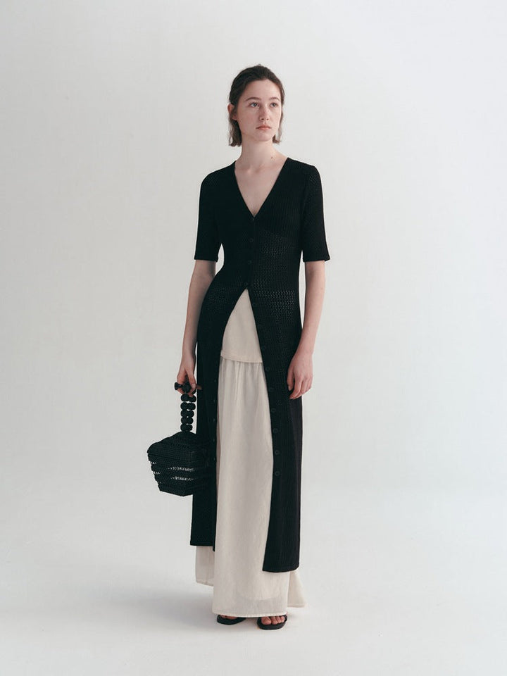 Lightweight Hollow Knit Cardigan for All Seasons Black