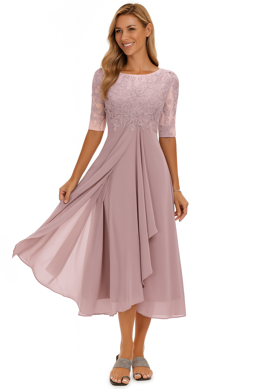 Lily | Women's Summer A-Line Midi Dress Pink