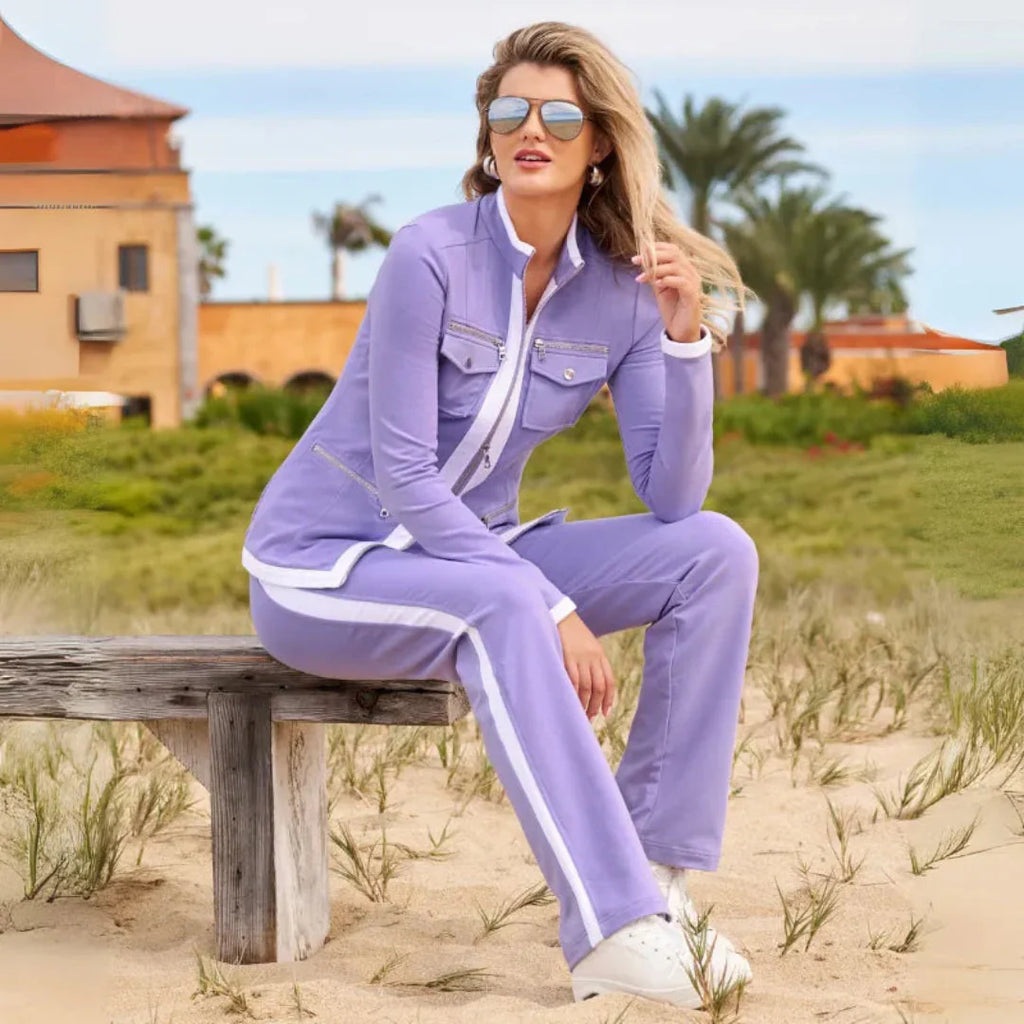 Contrast-Trim Zip Jacket & Pant Set Purple