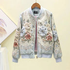 Embroidered Floral Bomber Jacket Blue