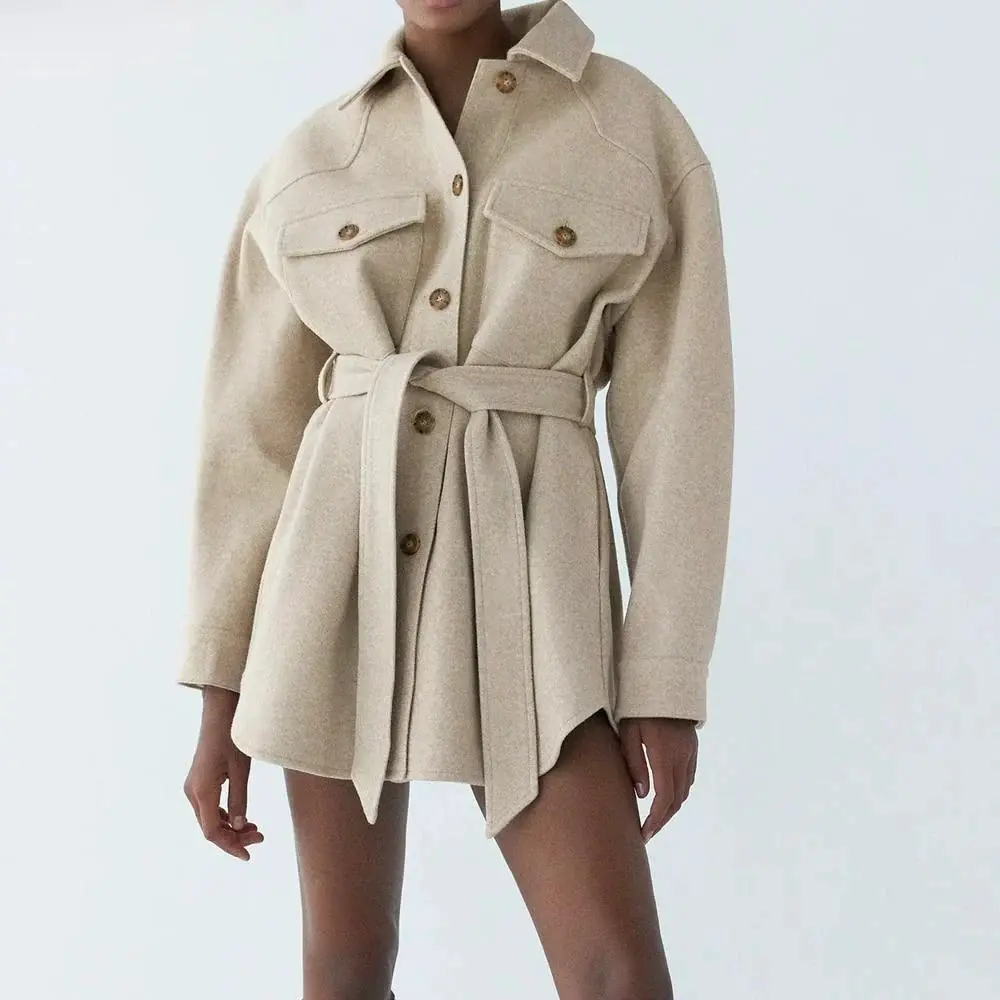 Loose Wool Belted Coat for Women