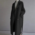 Waist-Cinching Mid-Length Wool Coat Black