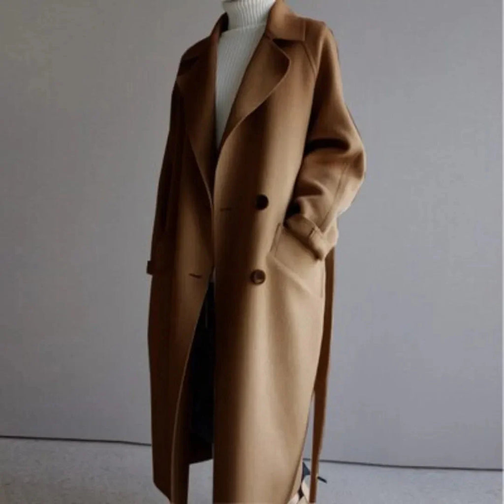 Waist-Cinching Mid-Length Wool Coat Caramel
