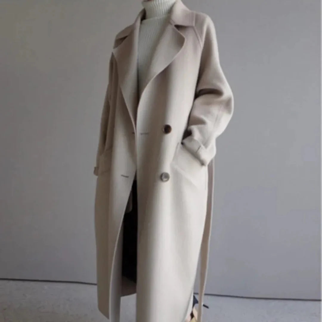 Waist-Cinching Mid-Length Wool Coat White