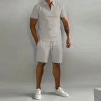 Zip Polo and Shorts Set for Men Gray
