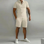 Zip Polo and Shorts Set for Men Khaki