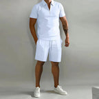 Zip Polo and Shorts Set for Men White