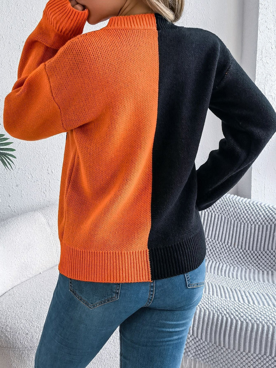 Camisola de Malha do Halloween com Abóbora Jack O' Lantern, Punhos Canelados e Comprimento Midi