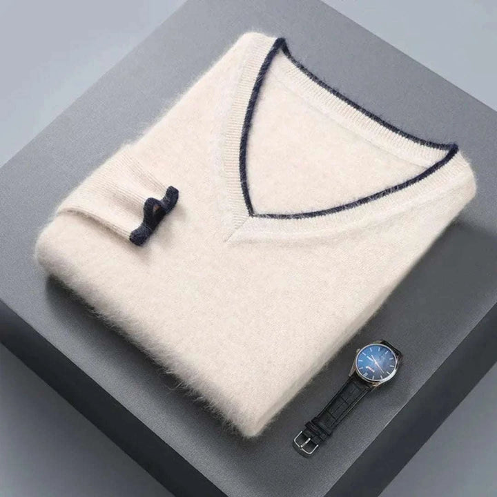 Luxurious Mink Cashmere V-Neck Sweater Beige