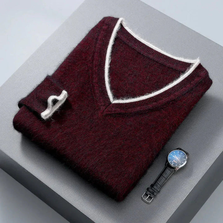 Luxurious Mink Cashmere V-Neck Sweater Maroon